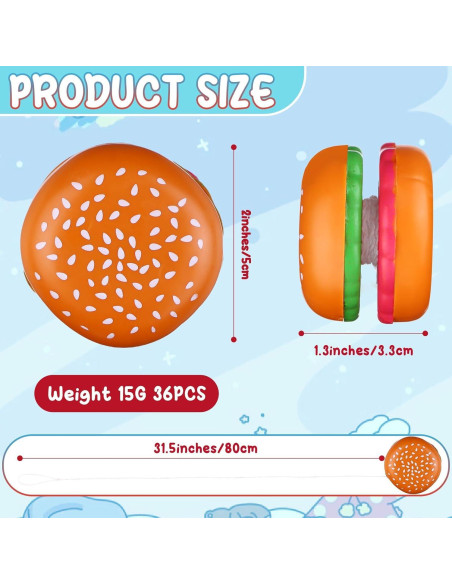 36 Yoyos Hamburguesa de Plástico para Niños - Juguetes de Fiesta