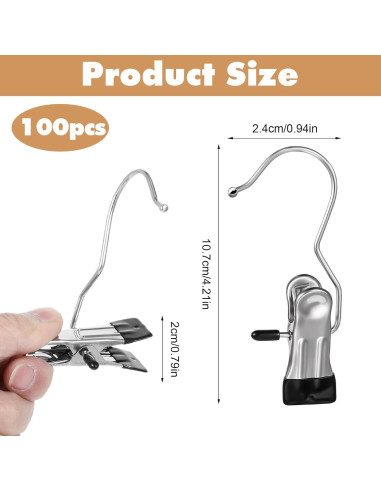 100 Clips para Colgar Ropa Dimeho de Acero Inoxidable