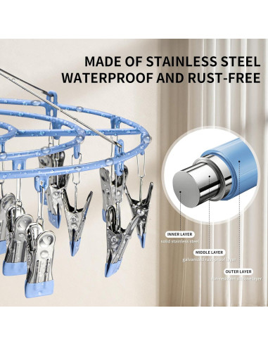 Secador de Ropa PHYDELU con 24 Clips Acero Inoxidable Azul