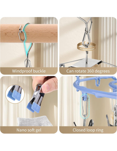 Secador de Ropa PHYDELU con 24 Clips Acero Inoxidable Azul