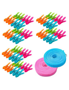 72 Pinzas de Ropa Coloridas Wjwumha con 2 Cuerdas de 5m