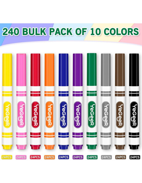Marcadores Lavables YEGEER 240 Pzs 10 Colores Variados
