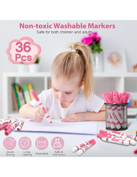 Marcadores Lavables Janlaugh 36 Pcs Rosa Punta Cónica