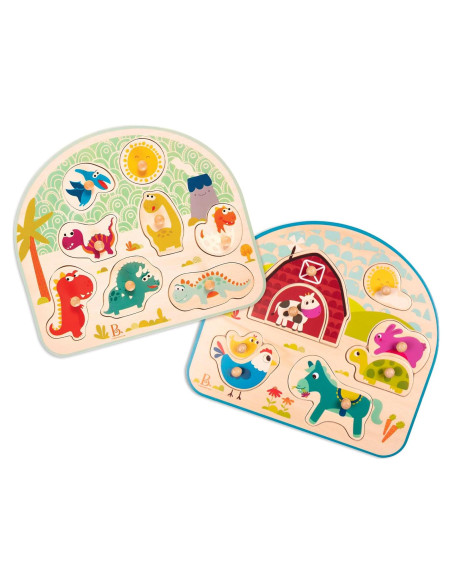 Rompecabezas de Madera B. toys 2-Pack Dinosaurios y Granja