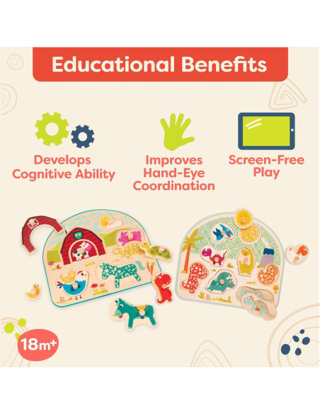 Rompecabezas de Madera B. toys 2-Pack Dinosaurios y Granja