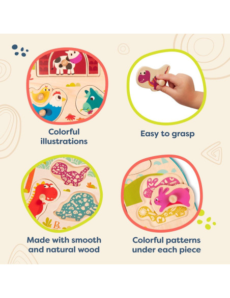 Rompecabezas de Madera B. toys 2-Pack Dinosaurios y Granja
