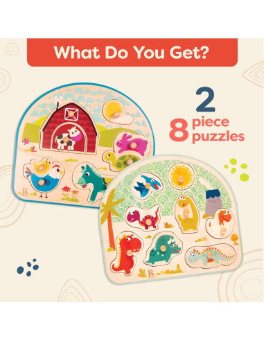 Rompecabezas de Madera B. toys 2-Pack Dinosaurios y Granja