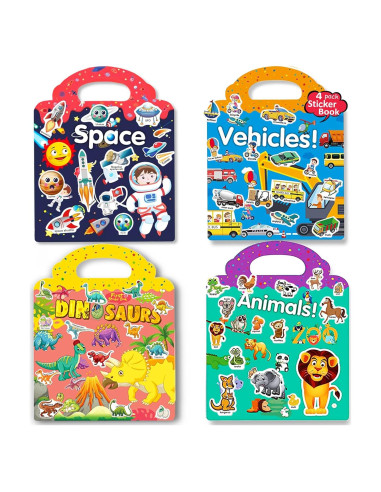 Libros de Pegatinas Reutilizables Yowlieu 4 Pcs Educativos