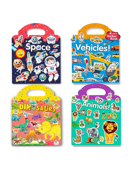 Libros de Pegatinas Reutilizables Yowlieu 4 Pcs Educativos