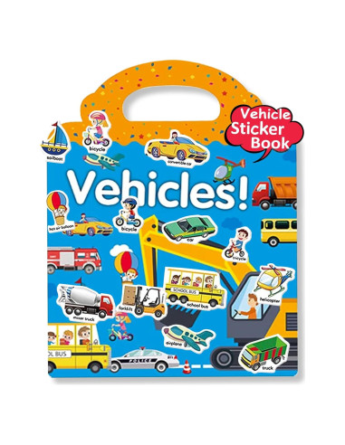 Libro de Pegatinas Reutilizables Yowlieu Vehículos 3 a 6 Años