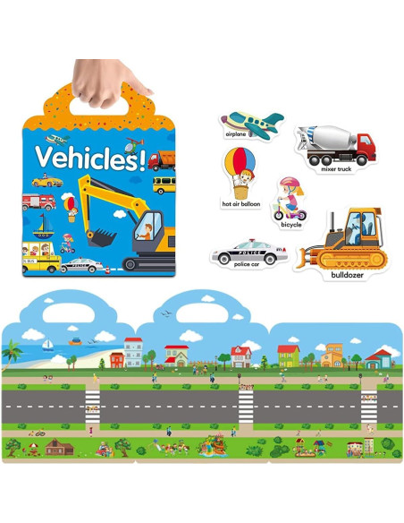 Libro de Pegatinas Reutilizables Yowlieu Vehículos 3 a 6 Años