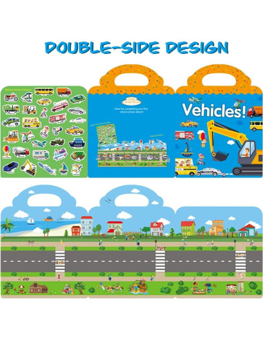 Libro de Pegatinas Reutilizables Yowlieu Vehículos 3 a 6 Años