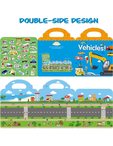 Libro de Pegatinas Reutilizables Yowlieu Vehículos 3 a 6 Años