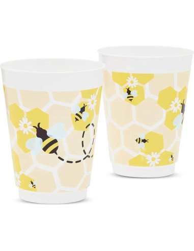 Vasos de Plástico Reutilizables BLUE PANDA 16 Pzs Tema Abeja
