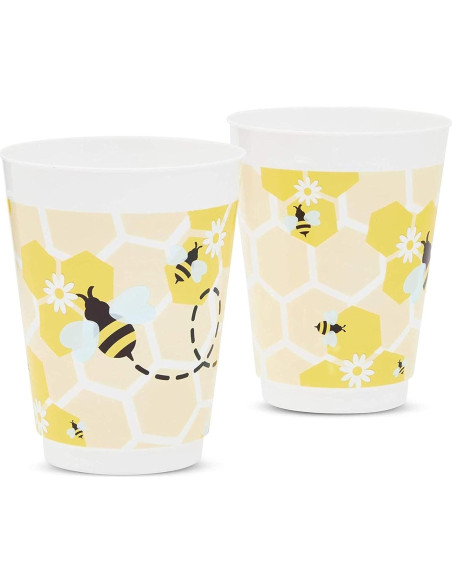 Vasos de Plástico Reutilizables BLUE PANDA 16 Pzs Tema Abeja