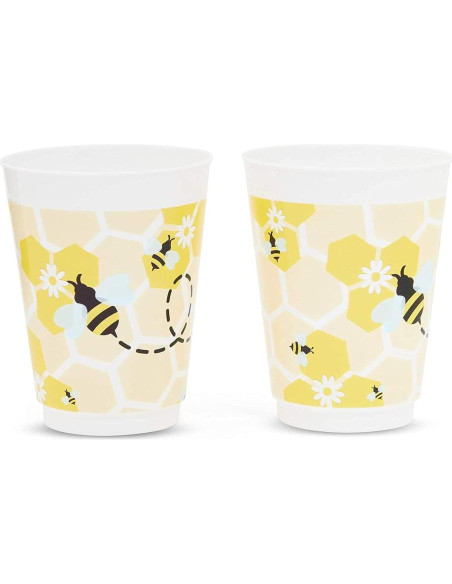Vasos de Plástico Reutilizables BLUE PANDA 16 Pzs Tema Abeja