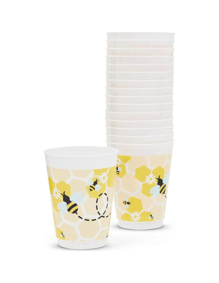 Vasos de Plástico Reutilizables BLUE PANDA 16 Pzs Tema Abeja