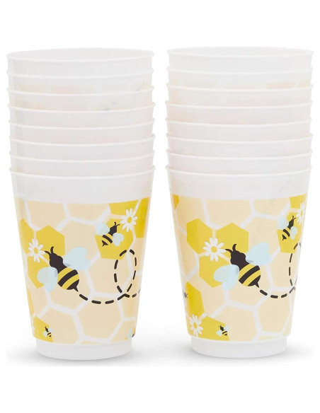 Vasos de Plástico Reutilizables BLUE PANDA 16 Pzs Tema Abeja