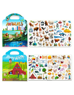 2 Libros de Pegatinas Reutilizables Cafalibe para Niños 2-4 Años