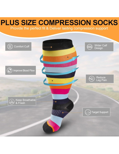 4 Pares de Medias de Compresión Talla Grande VOMFIT 20-30 mmHg