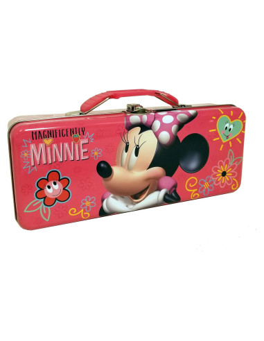 Caja de Lápices de Lata Rosa Minnie con Asa y Cierre