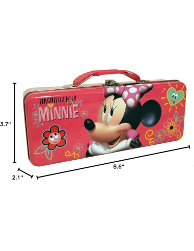 Caja de Lápices de Lata Rosa Minnie con Asa y Cierre