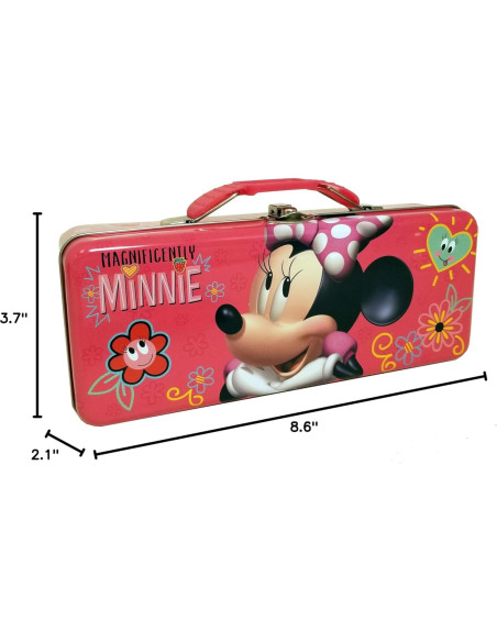 Caja de Lápices de Lata Rosa Minnie con Asa y Cierre