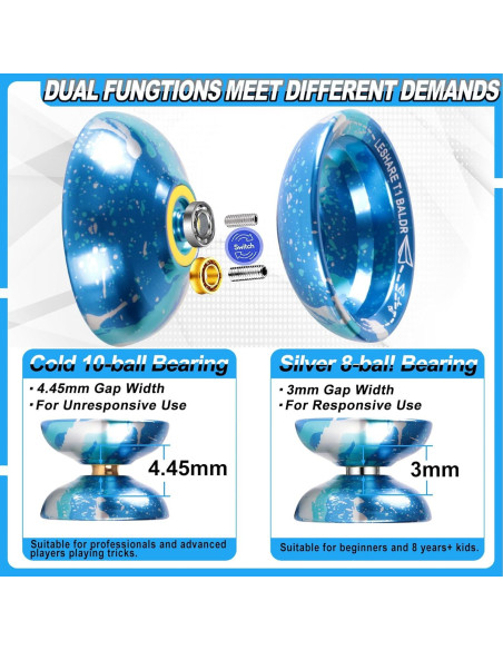 Yoyo Profesional JOLESHARE T1 Metal Azul Plata con Cuerdas