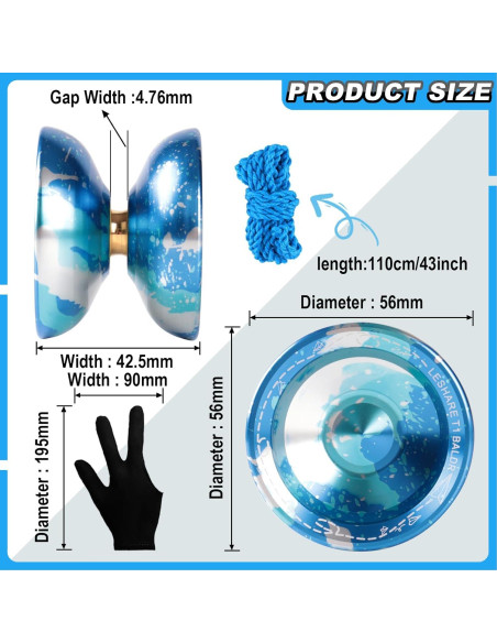 Yoyo Profesional JOLESHARE T1 Metal Azul Plata con Cuerdas