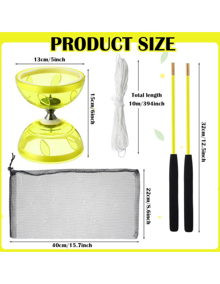 Juego de Diabolo Chino Simgoing Amarillo con Palos y Cuerda