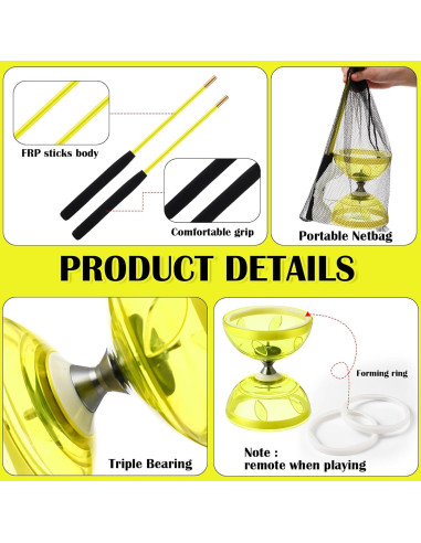 Juego de Diabolo Chino Simgoing Amarillo con Palos y Cuerda