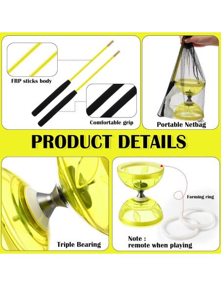 Juego de Diabolo Chino Simgoing Amarillo con Palos y Cuerda