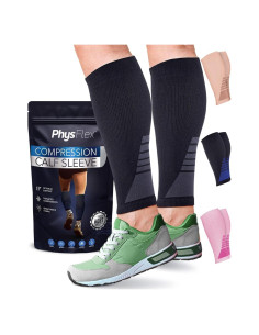 Manguitos de Compresión PhysFlex para Pantorrillas - Negro Mediano