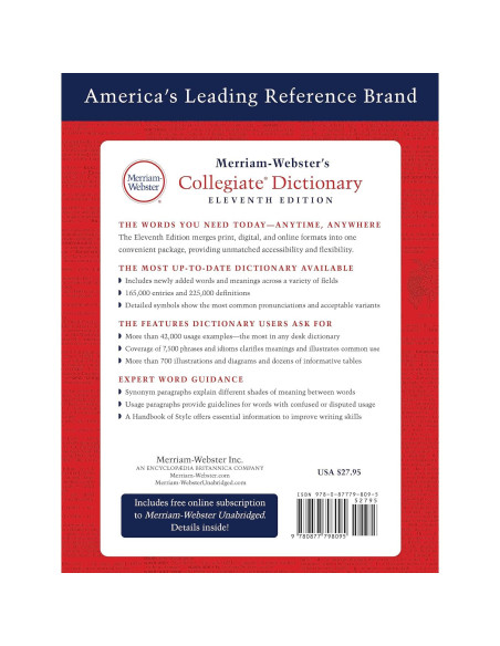 Merriam-Webster's Collegiate Dictionary, 11th Edition, Jacketed Hardcover, Indexed