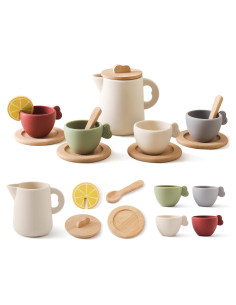 Juego de té de madera Ikubigu 12 piezas para niños
