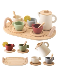 Juego de té de madera Ikubigu 13 piezas para niños