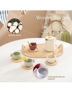 Juego de té de madera Ikubigu 13 piezas para niños 2