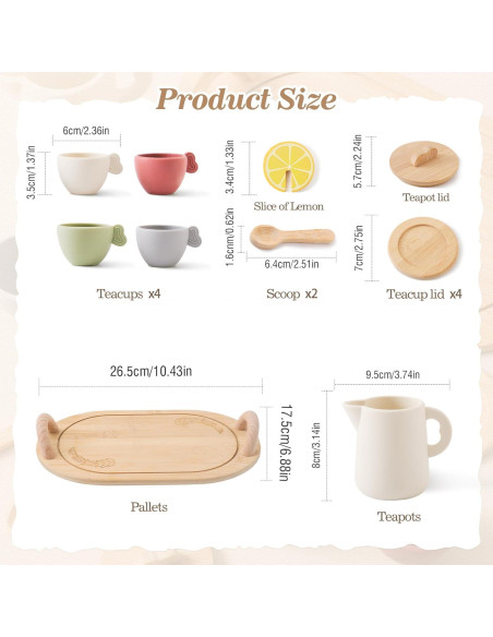 Juego de té de madera Ikubigu 13 piezas para niños