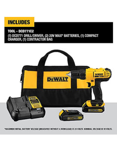 Taladro Inalámbrico DEWALT 20V Compacto con 21 Brocas 2