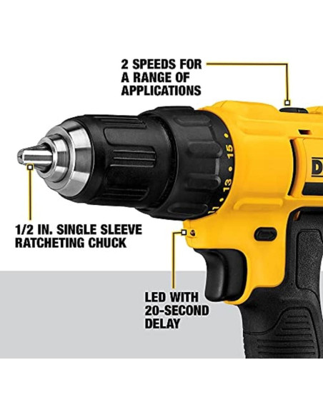 Taladro Inalámbrico DEWALT 20V Compacto con 21 Brocas