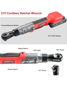 Llave de Carraca Inalámbrica AOBEN 21V 1/2" 100 N.m con Baterías 2