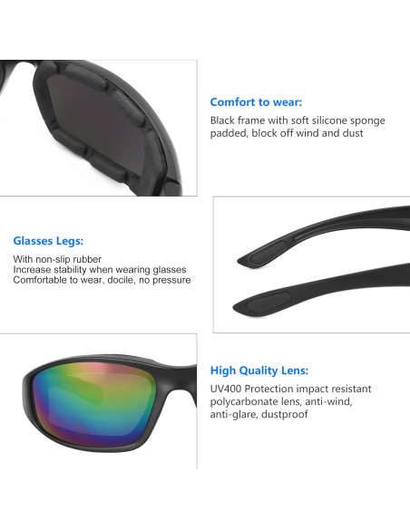 3 Pares de Gafas de Motocicleta Modi Fly UV400 Acolchadas