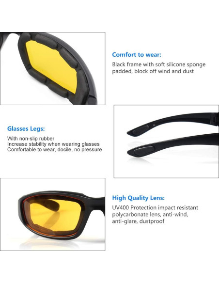 Gafas de Motocicleta Modi Fly UV400 3 Pares Acolchadas
