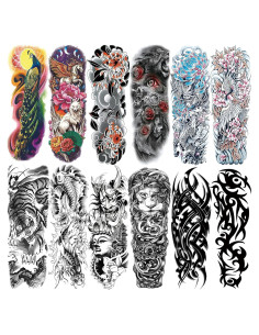 12 Hojas Tatuajes Temporales Grandes Impermeables VERKSTAD
