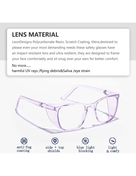 Gafas de seguridad LeonDesigns lila cuadrado antiempañantes