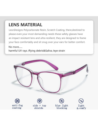 Gafas de Seguridad LeonDesigns Antivaho UV Bloqueo Luz Azul