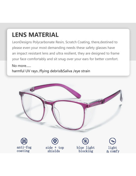 Gafas de Seguridad LeonDesigns Antivaho UV Bloqueo Luz Azul