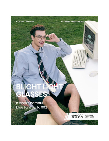 Gafas de luz azul redondas Cyxus con protección UV - Negro