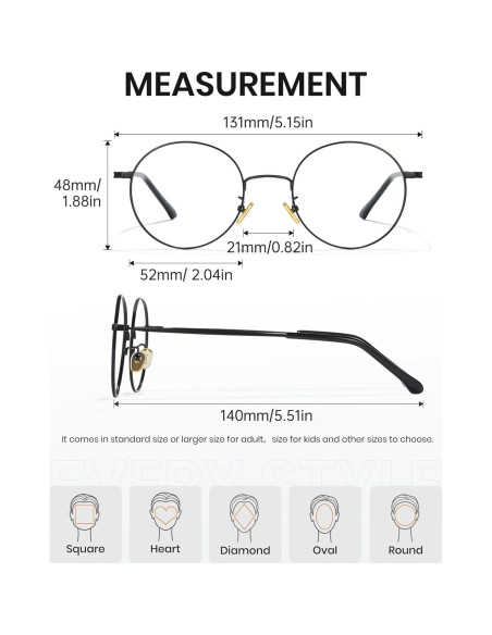 Gafas de luz azul redondas Cyxus con protección UV - Negro