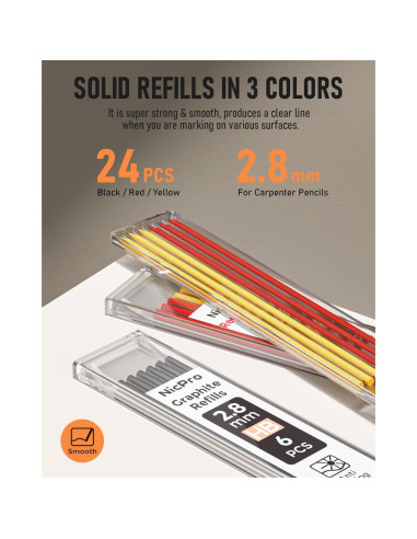 Juego de Lápices de Carpintero Nicpro con Sacapuntas y 26 Recargas